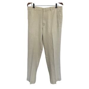 Banana Republic Dawson 100% Linen Dress Pants Mens 34/32 Khaki Flat Front